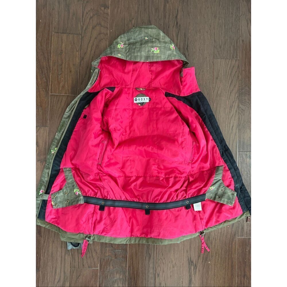 Roxy Green Rose Ski Snowboard Jacket XS Long Slim Coat - Picture 8 of 8